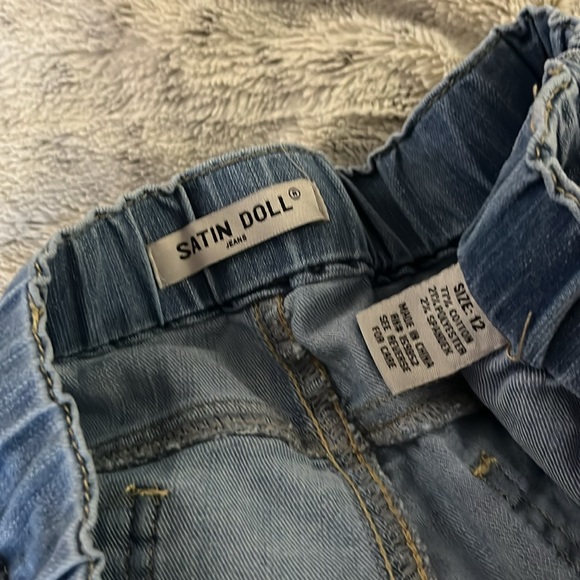 Light denim drawstring jeans 12 stretch distressed beach boho tapered leg NEW - Picture 7 of 7